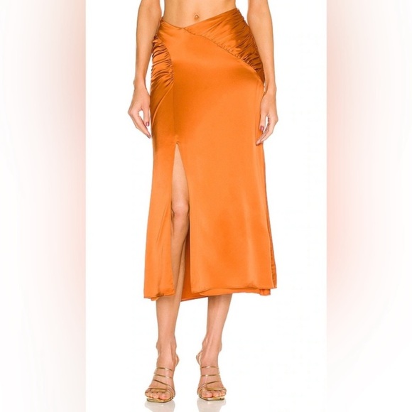 NICHOLAS ORANGE SILK MIDI SKIRT - Picture 3 of 16